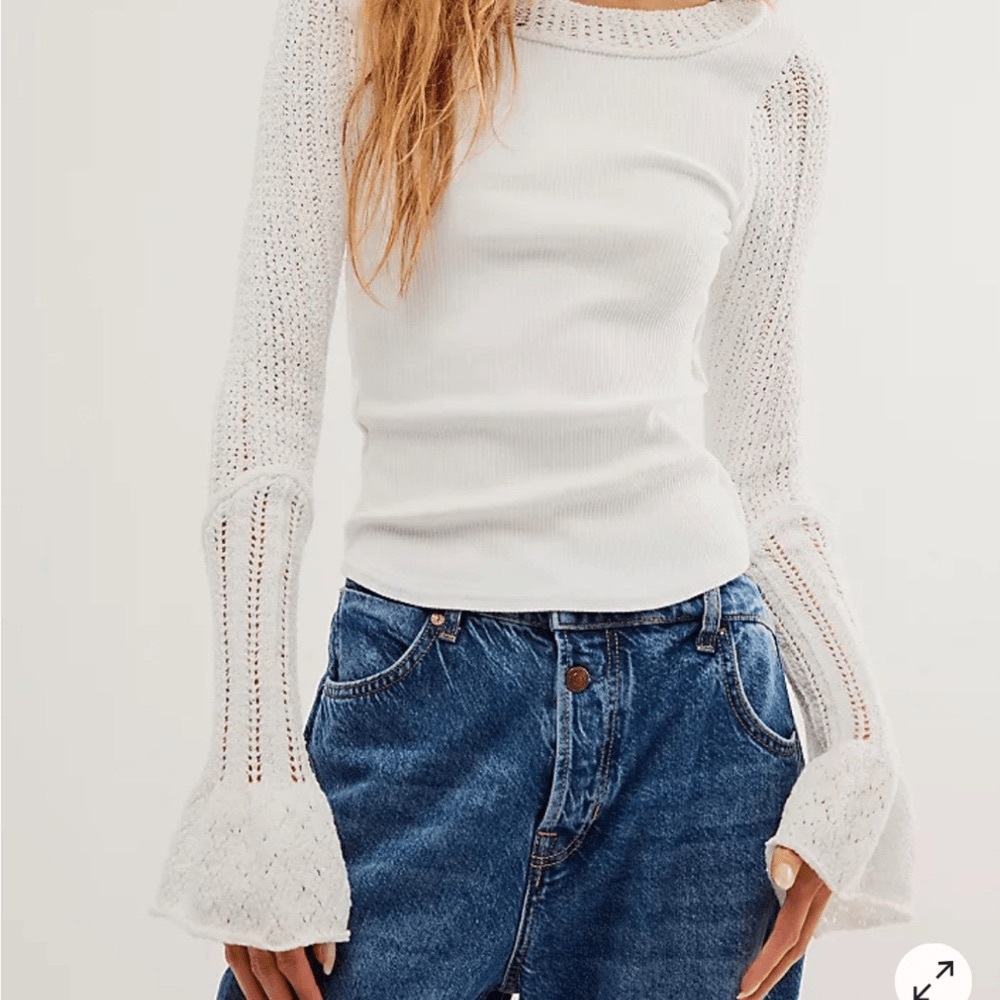 Free People Ivory Lace Sleeve Cuffing Season Top